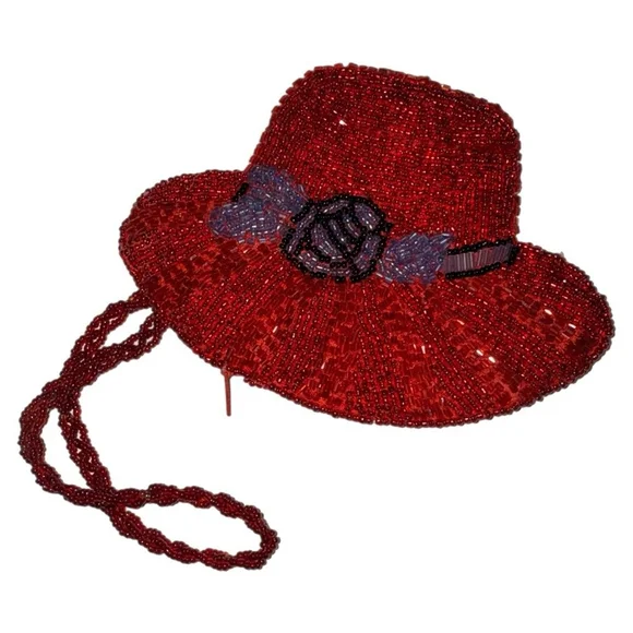 Red Hat Society - Beaded Change Purse - Red Hat with Purple & Black Flower - Picture 2 of 4